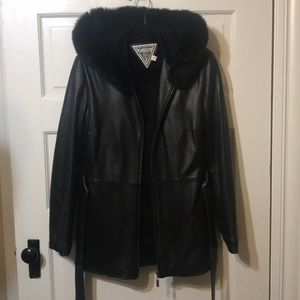Super soft luxurious black leather and fur coat